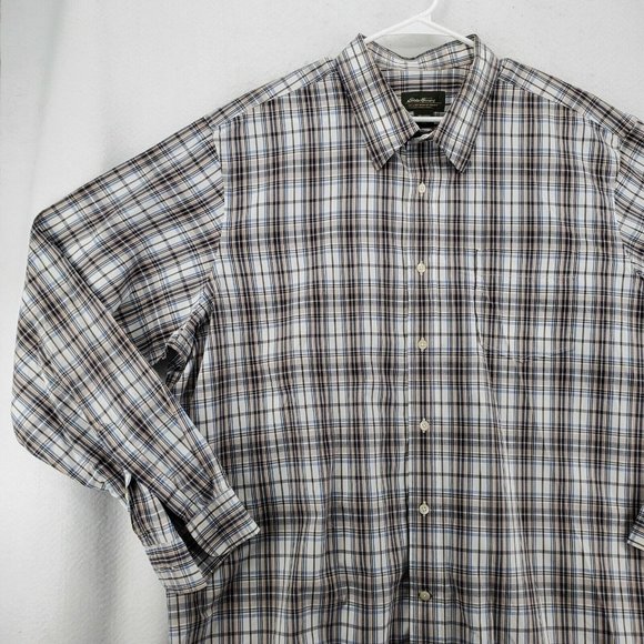 EDDIE BAUER Shirt Men's Long Sleeve Casual Button Up Collared Plaid Brown 2XL - Picture 4 of 12